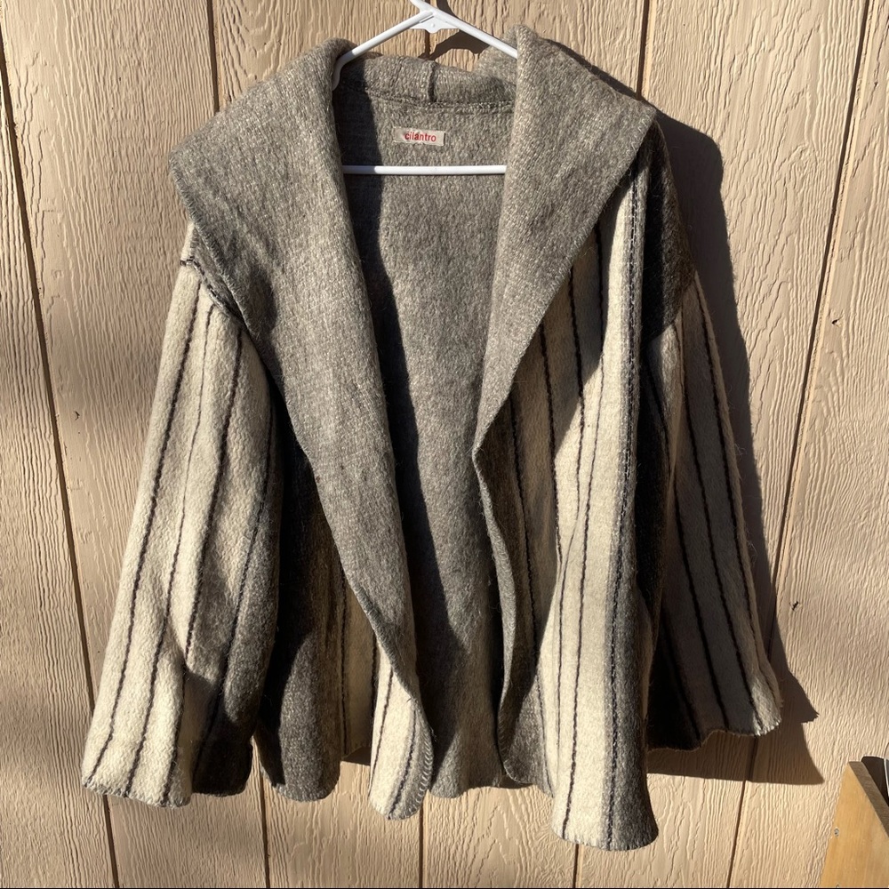 Vintage Alpaca Wool Jacket Cardigan Shawl Poncho Hoodie One Size